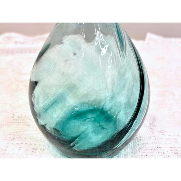 Vintage Mexican Hand Blown Glass Decanter Set in Aqua Swirl – 4 Cordial Glasses - Picture 7 of 9